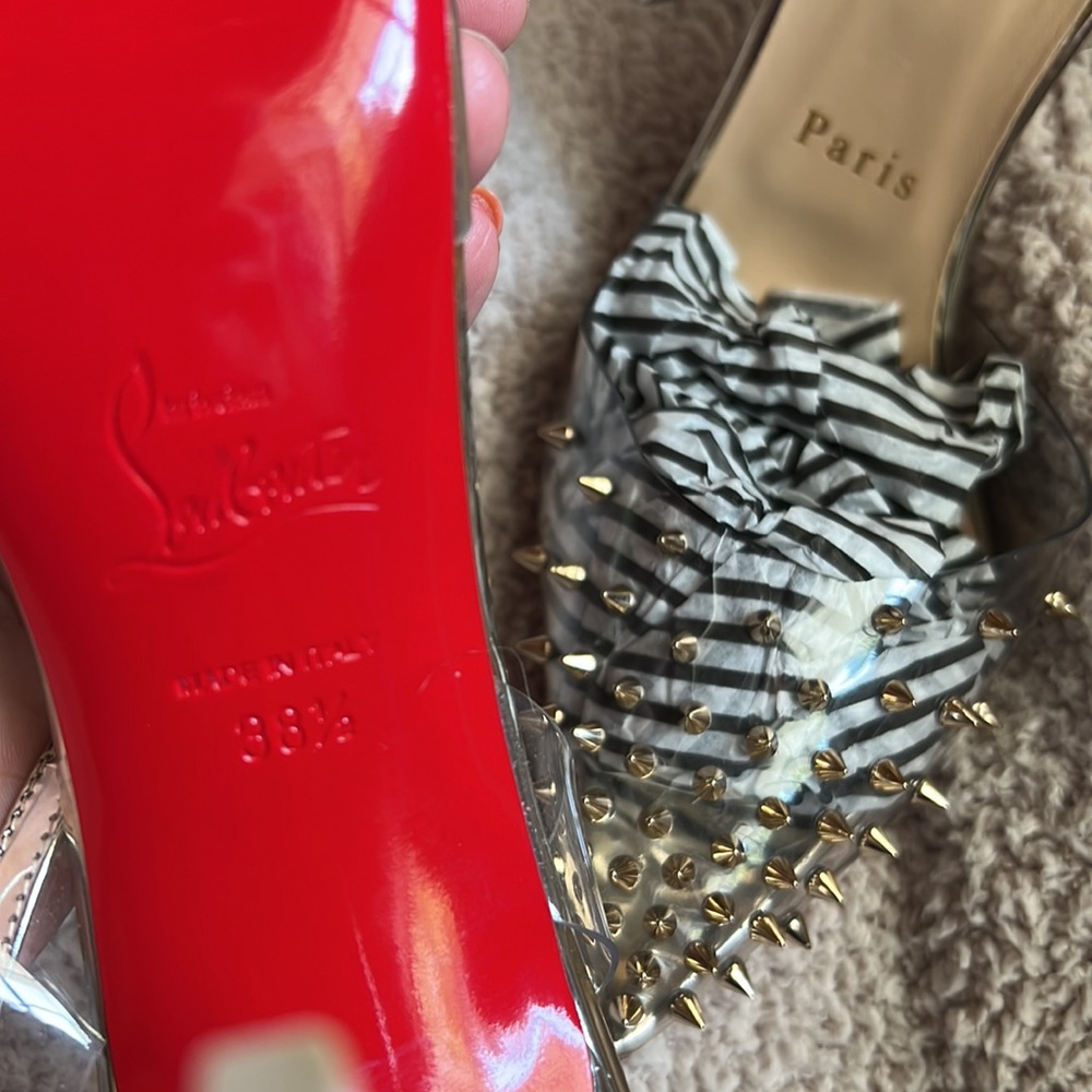 Christian Louboutin, studded clear pointy toe heels. Sz. 38.5 - Picture 6 of 12